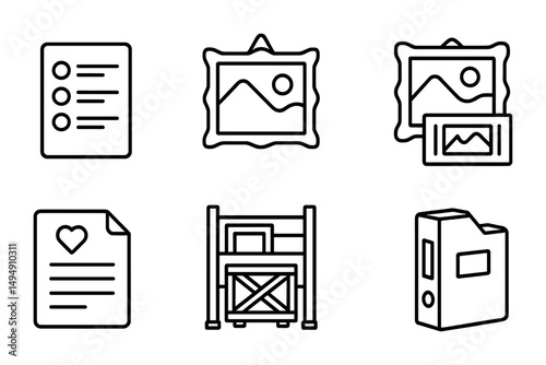 Document and file outline icons set – linear, line, paperwork and organization symbols