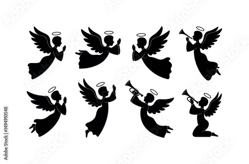 celestial angel wings silhouette set