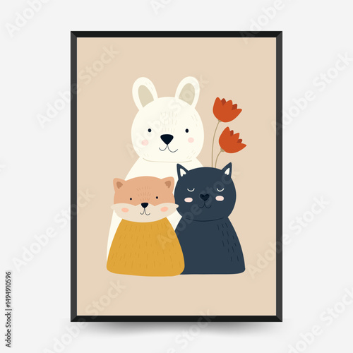 Abstract Childrens Room posters template. Modern trendy Kids minimal style. Hand drawn design for wallpaper, wall decor, print, postcard, cover, template, banner.