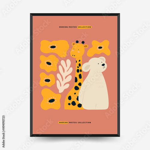Abstract Childrens Room posters template. Modern trendy Kids minimal style. Hand drawn design for wallpaper, wall decor, print, postcard, cover, template, banner.