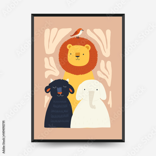 Abstract Childrens Room posters template. Modern trendy Kids minimal style. Hand drawn design for wallpaper, wall decor, print, postcard, cover, template, banner.