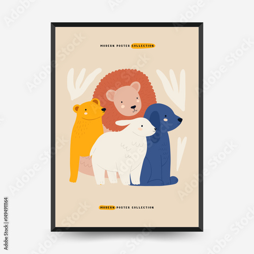 Abstract Childrens Room posters template. Modern trendy Kids minimal style. Hand drawn design for wallpaper, wall decor, print, postcard, cover, template, banner.