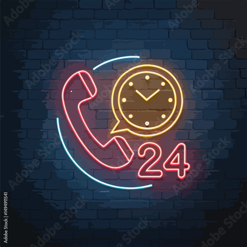 24/7 continuous support service concept.  presents glowing icon representing 24/7 customer support, symbolizing nonstop assistance, helpline service, and reliable customer care solutions.
