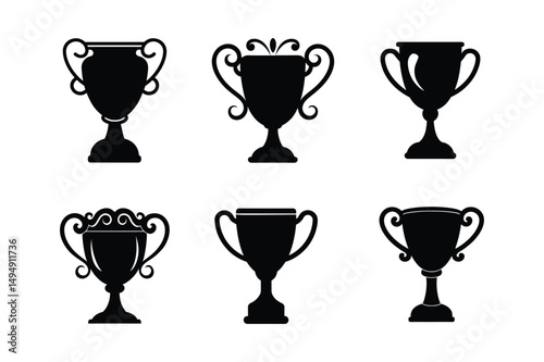 Trophy cup Silhouette Vector bundle  illustration, Winner trophy cup  silhouette