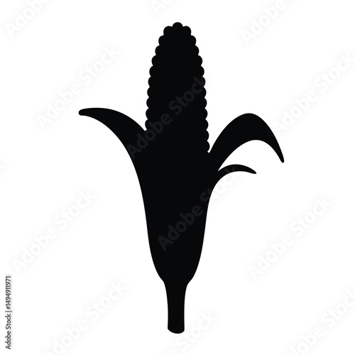 Stylized black silhouette of an ear of corn with open husks