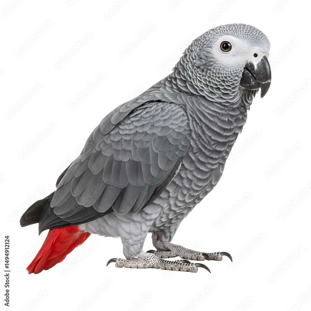 Obraz premium Elegant African Grey Parrot Standing Beautiful Avian Pet Intelligent Bird