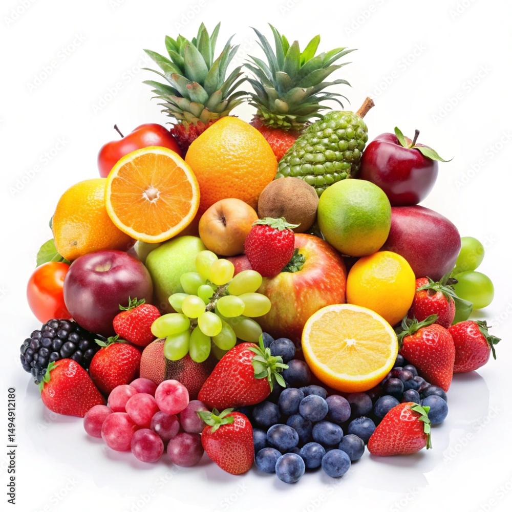 fresh fruits on white background fresh fruits on white background