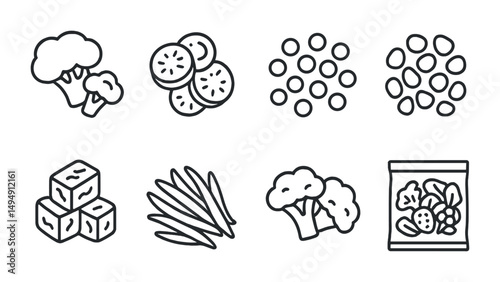 Healthy food outline icons set – vegetables, vegan and nutrition symbols