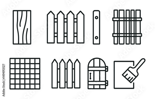 Fence and gate outline icons set – linear, line, barrier and enclosure symbols
