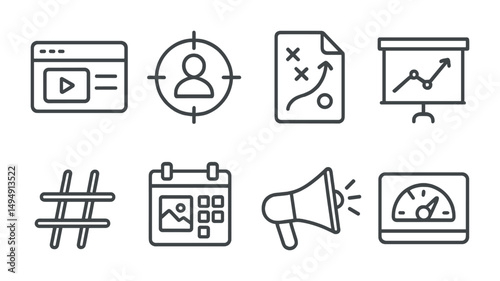 Digital marketing line icons set – outline, online, seo and strategy symbols