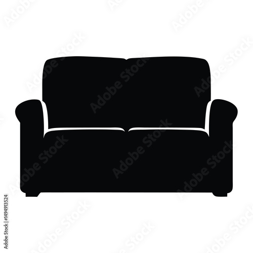 Silhouette of a comfortable two seater couch on a white background