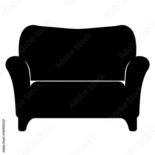 Black Silhouette Illustration of a Cozy Loveseat with Rounded Arms and Legs