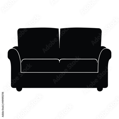 Monochrome silhouette of a comfortable two seater sofa with rounded armrests