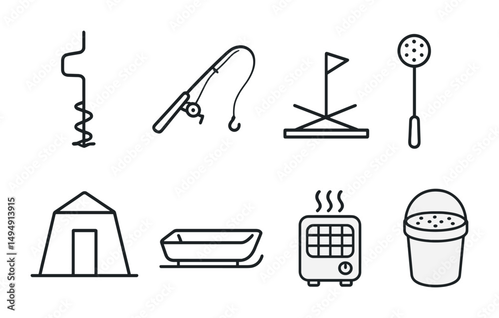 Winter camping line icons set – outline, linear, outdoor activity symbols Winter camping line icons set – outline, linear, outdoor activity symbols
