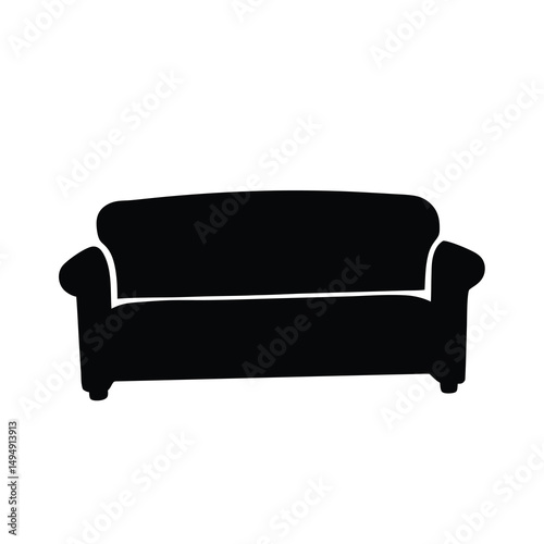 Black sofa silhouette isolated on white background providing comfortable seating arrangement