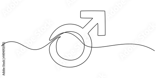 one continuous line drawing of male symbol.one line drawing of male gender sign icon. single line vector illustration. isolated white background, One continuous line drawing of male symbol.