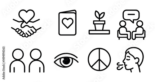 Psychology and counseling line icons set – outline, therapeutic communication symbols