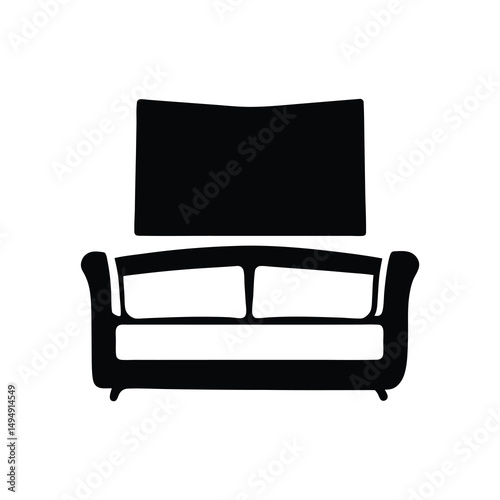 Stylized black and white vector representation of a sofa and television set