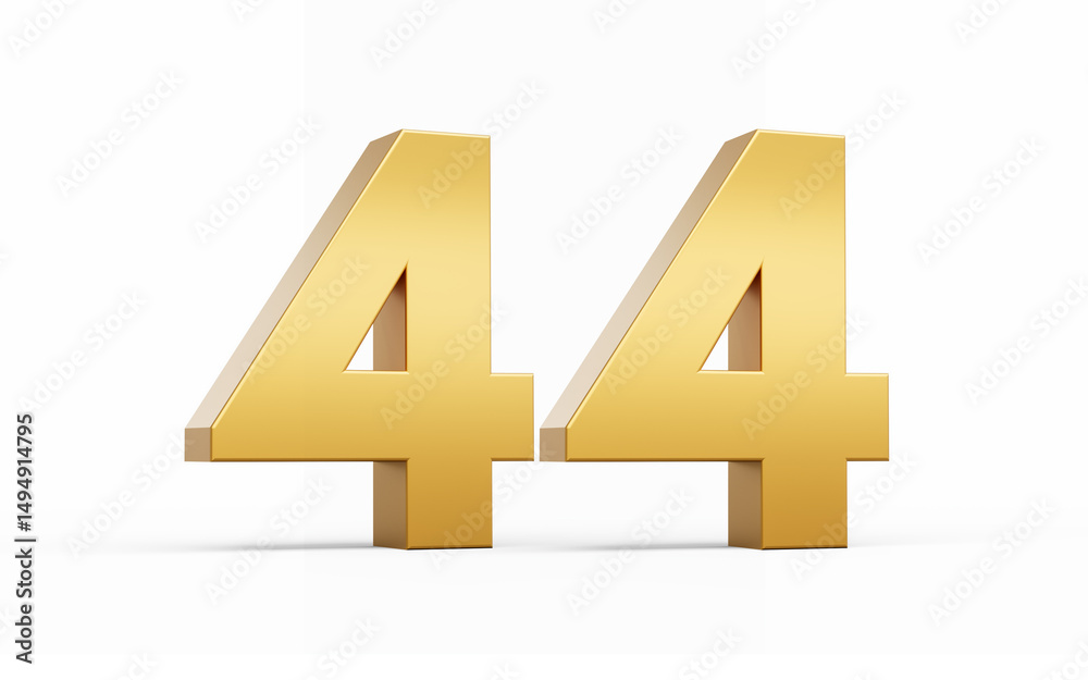 Fototapeta premium 3D Golden number 44 Forty four isolated on white background, 3d illustration