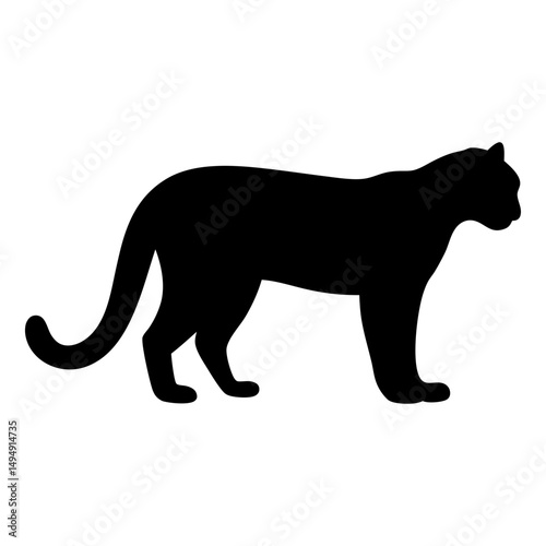 Black silhouette of a wild feline standing against a white background
