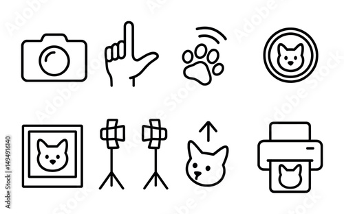 Pet care outline icons set – linear, silhouette, animal grooming symbols