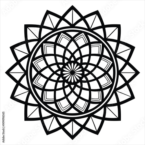 Abstract geometric vector art with sphere design and flower icon