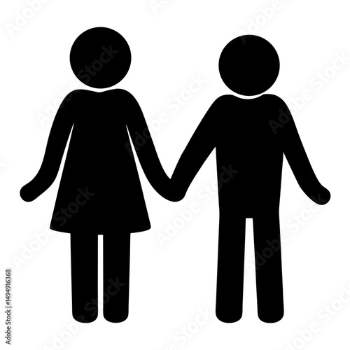 Stick figure couple holding hands represents love, companionship, and unity