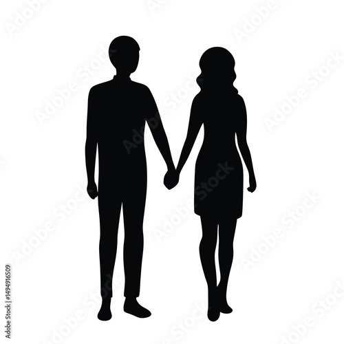 Silhouette of a couple holding hands standing together in stark contrast