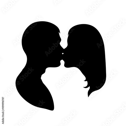 Silhouette of a kissing couple representing love, romance and intimacy