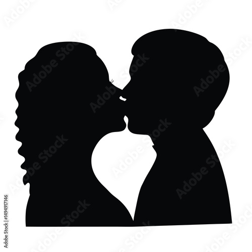 Silhouette of a Couple in a Romantic Embrace, Sharing a Kiss of Love