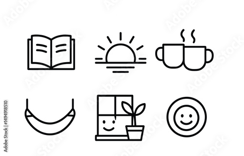 Wellness and relaxation line icons set – flat, outline, self-care symbols