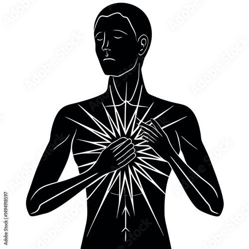 Inner Turmoil: This emotionally charged artistic monochrome illustration, shows a person, embodying raw emotion and the internal struggle of the human experience.