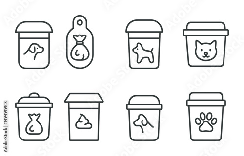 Pet care outline icons set – silhouette, animal treatment and grooming symbols