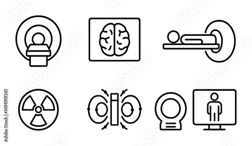 Medical and mri outline icons set – linear, health, diagnostic symbols