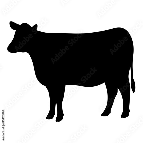 A Silhouette of a Black Cow Standing Still on a White Background