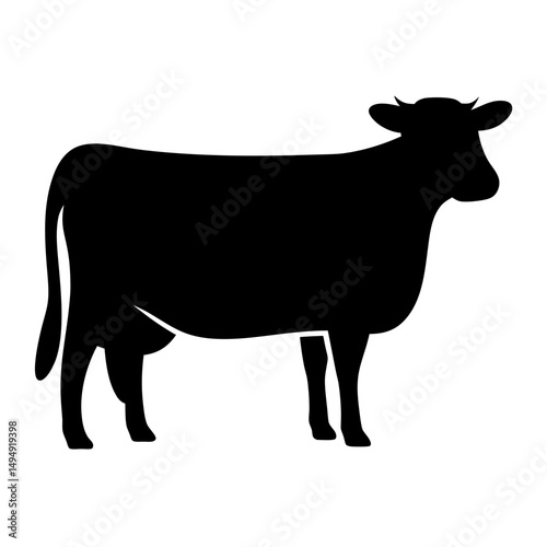 Detailed silhouette of a cow standing in profile on white background