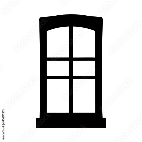 Detailed black silhouette of a classic window with an arched top