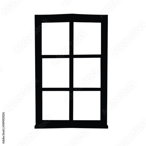 Silhouette of a six pane window offering a view into an empty space
