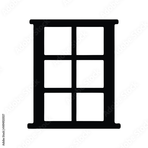 Illustration of a traditional six pane window frame in solid black color