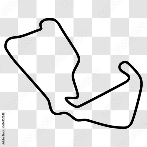 Silverstone International Circuit. Motorsport race track vector map with racing flag background