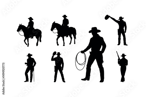 cowboy silhouettes wild west rider vector
