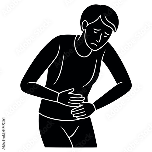 Person Clutching Belly in Pain – Solid Black Symbol
