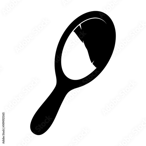 Silhouette of a handheld mirror used for personal grooming and aesthetics