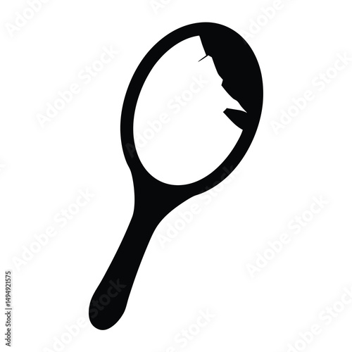 Broken Handheld Mirror Illustration with Black and White Minimalist Design