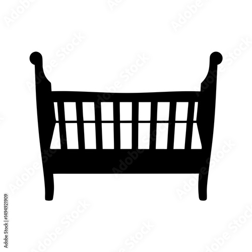 Silhouette of a baby crib with spindles and decorative top posts