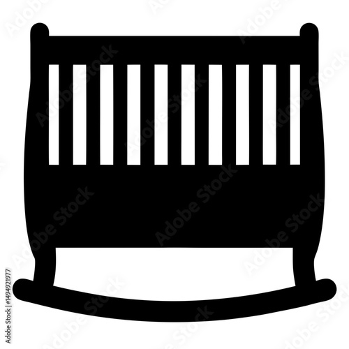 Simple black silhouette of a baby crib with rocking base design