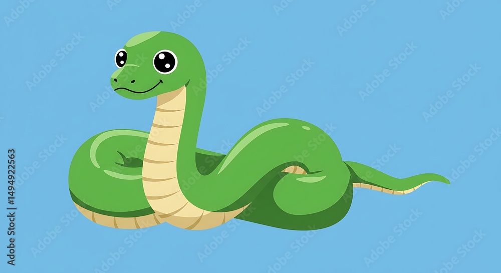 Fototapeta premium Cartoon green snake illustration