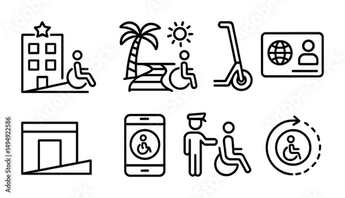 Accessibility and mobility line icons set – outline, wheelchair, inclusion symbols