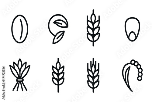 Agricultural elements outline icons set – line, farming and harvest symbols