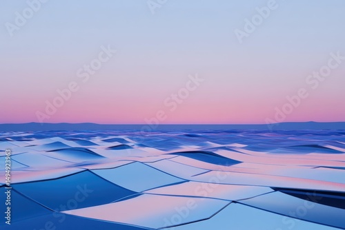 Abstract pastel-colored waves reflecting a serene sunset sky, creating a calming and dreamy seascape.